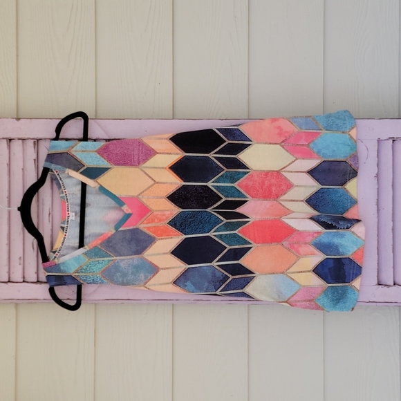 💗 Beautiful! Multicolor Geometric Sleeveless V-Neck Top Shirt M - Picture 2 of 13